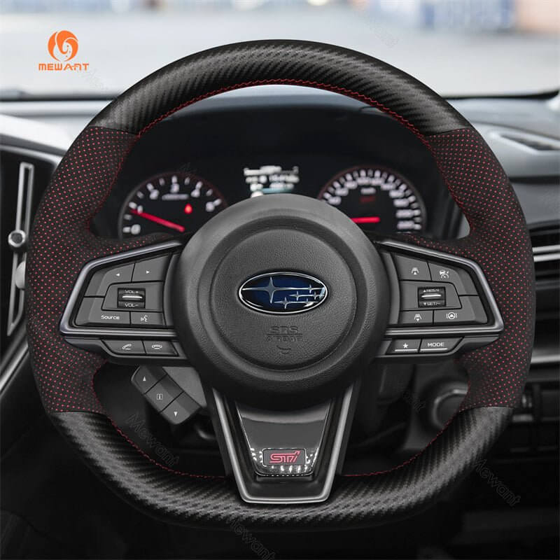 MEWANT Steering Wheel Cover for Subaru WRX 2022 - 2023 - Alcantara, Leather, Carbon Fiber, Easy Install, Non - Slip, Best Steering Wheel Cover