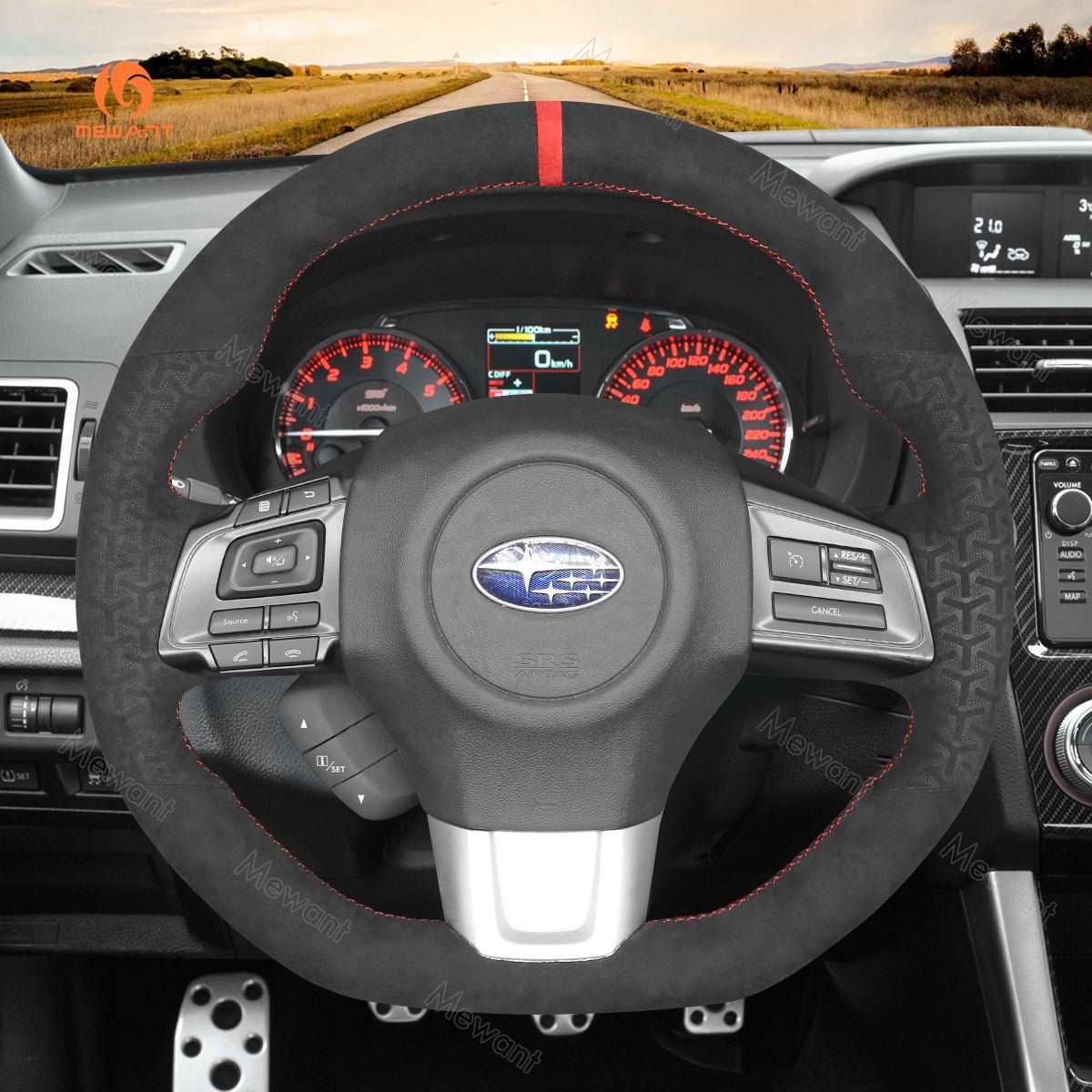 MEWANT Steering Wheel Cover for Subaru WRX STI Levorg 2015 - 2019 - Alcantara, Leather, Carbon Fiber, Easy Install, Non - Slip, Best Steering Wheel Cover