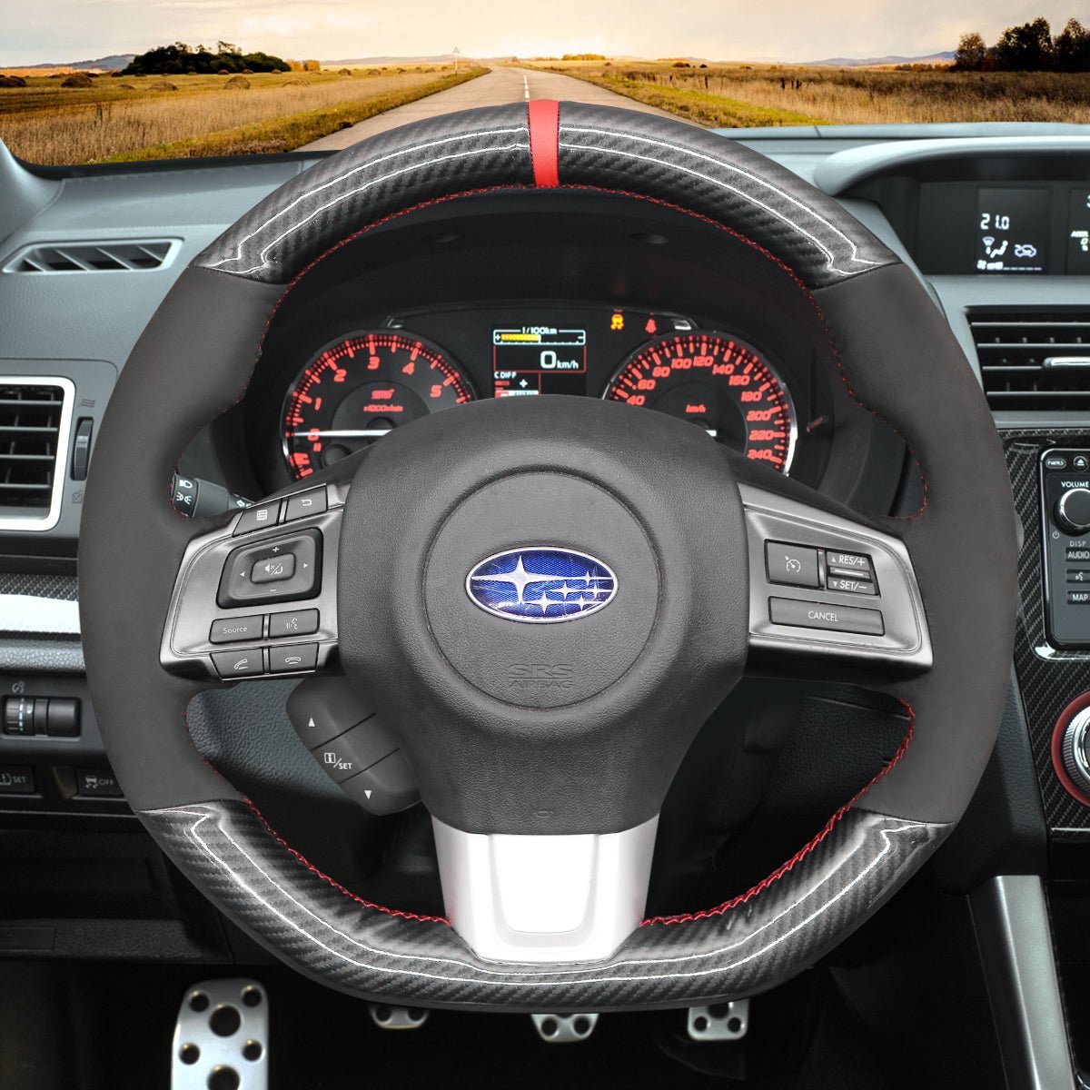 MEWANT Steering Wheel Cover for Subaru WRX STI Levorg 2015 - 2019 - Alcantara, Leather, Carbon Fiber, Easy Install, Non - Slip, Best Steering Wheel Cover