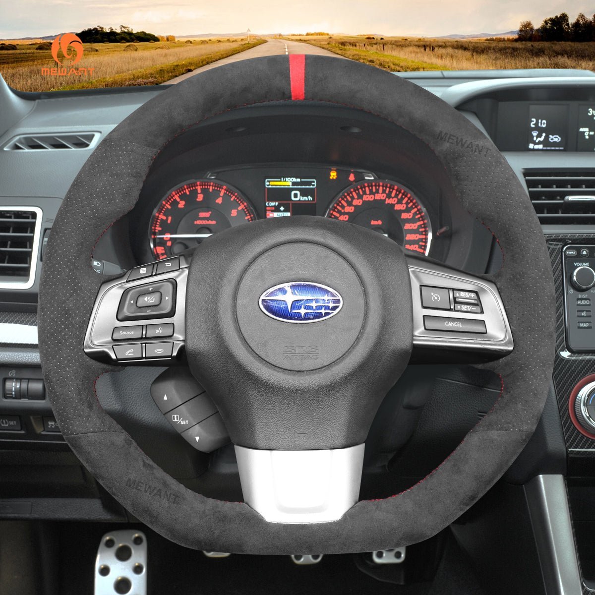 MEWANT Steering Wheel Cover for Subaru WRX STI Levorg 2015 - 2019 - Alcantara, Leather, Carbon Fiber, Easy Install, Non - Slip, Best Steering Wheel Cover