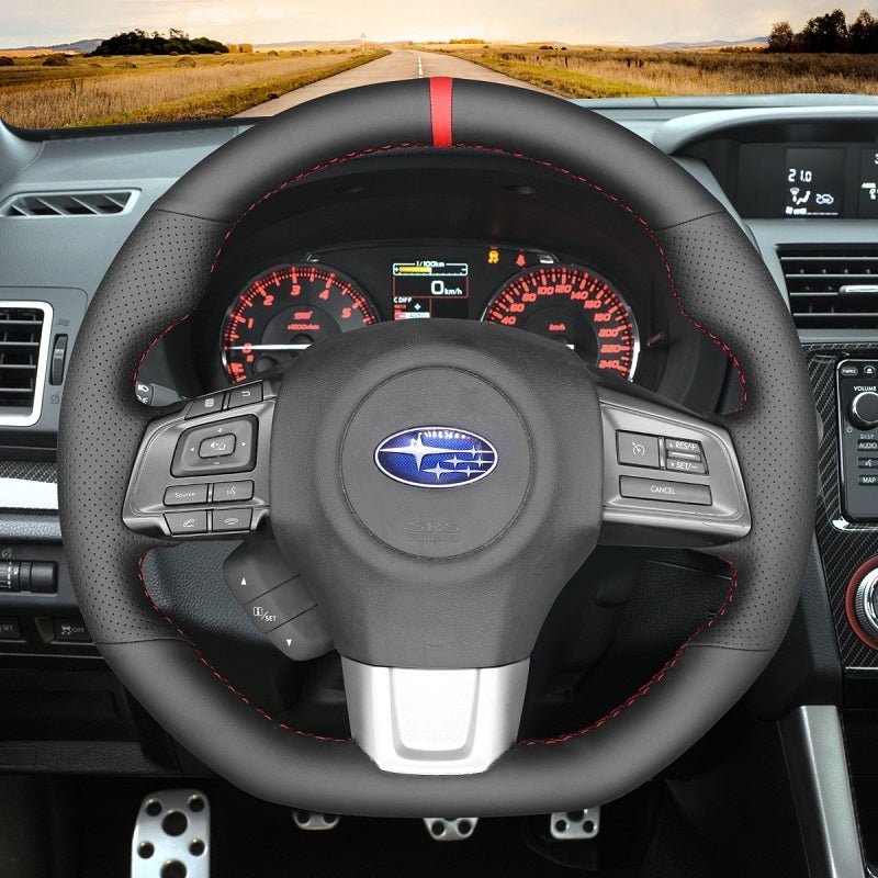 MEWANT Steering Wheel Cover for Subaru WRX STI Levorg 2015 - 2019 - Alcantara, Leather, Carbon Fiber, Easy Install, Non - Slip, Best Steering Wheel Cover