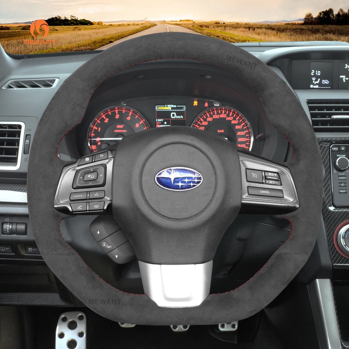 MEWANT Steering Wheel Cover for Subaru WRX STI Levorg 2015 - 2019 - Alcantara, Leather, Carbon Fiber, Easy Install, Non - Slip, Best Steering Wheel Cover