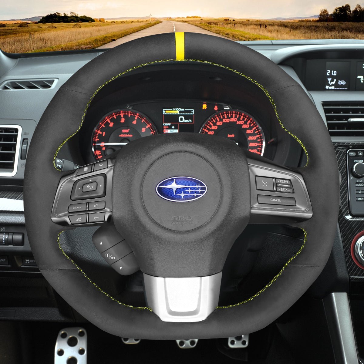 MEWANT Steering Wheel Cover for Subaru WRX STI Levorg 2015 - 2019 - Alcantara, Leather, Carbon Fiber, Easy Install, Non - Slip, Best Steering Wheel Cover