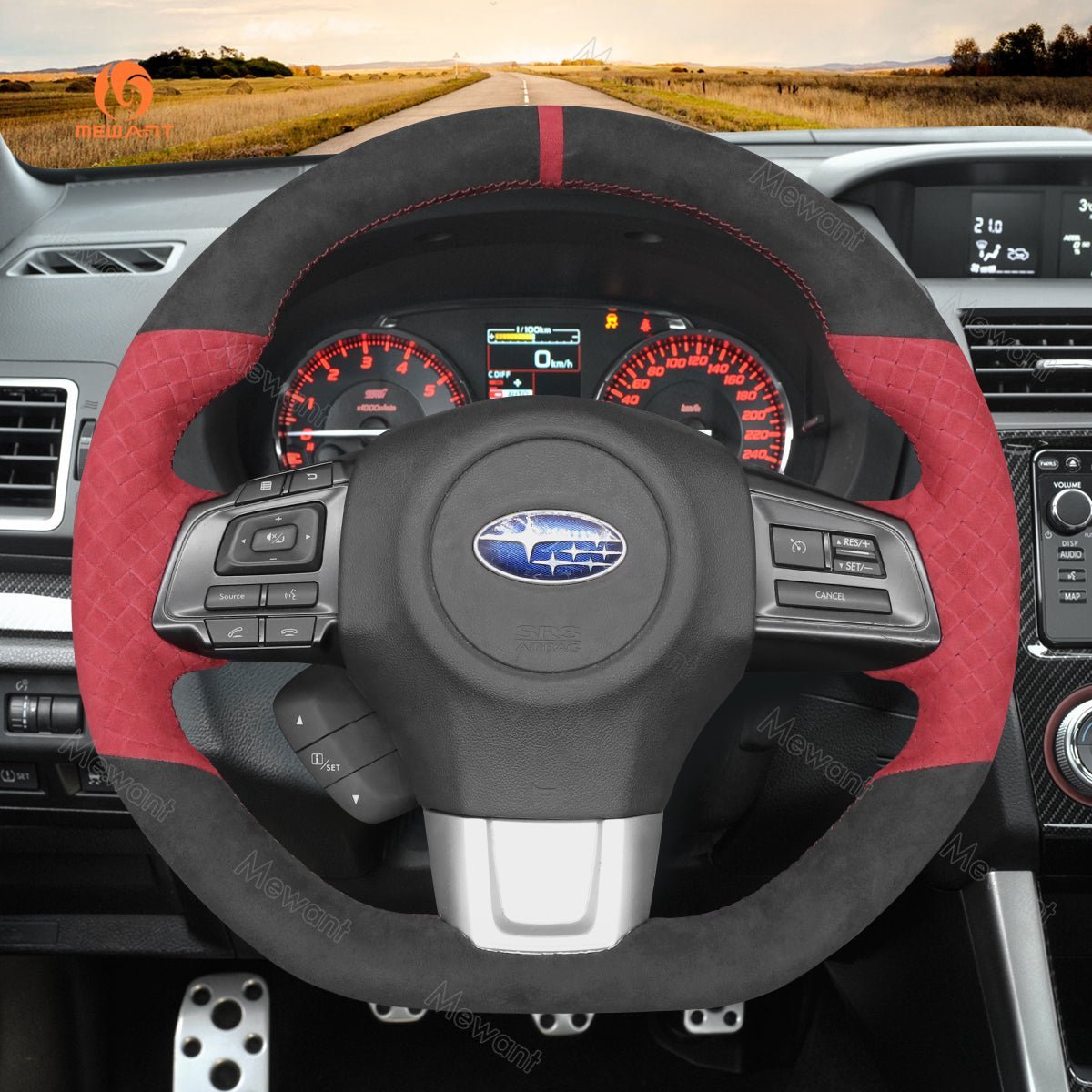 MEWANT Steering Wheel Cover for Subaru WRX STI Levorg 2015 - 2019 - Alcantara, Leather, Carbon Fiber, Easy Install, Non - Slip, Best Steering Wheel Cover
