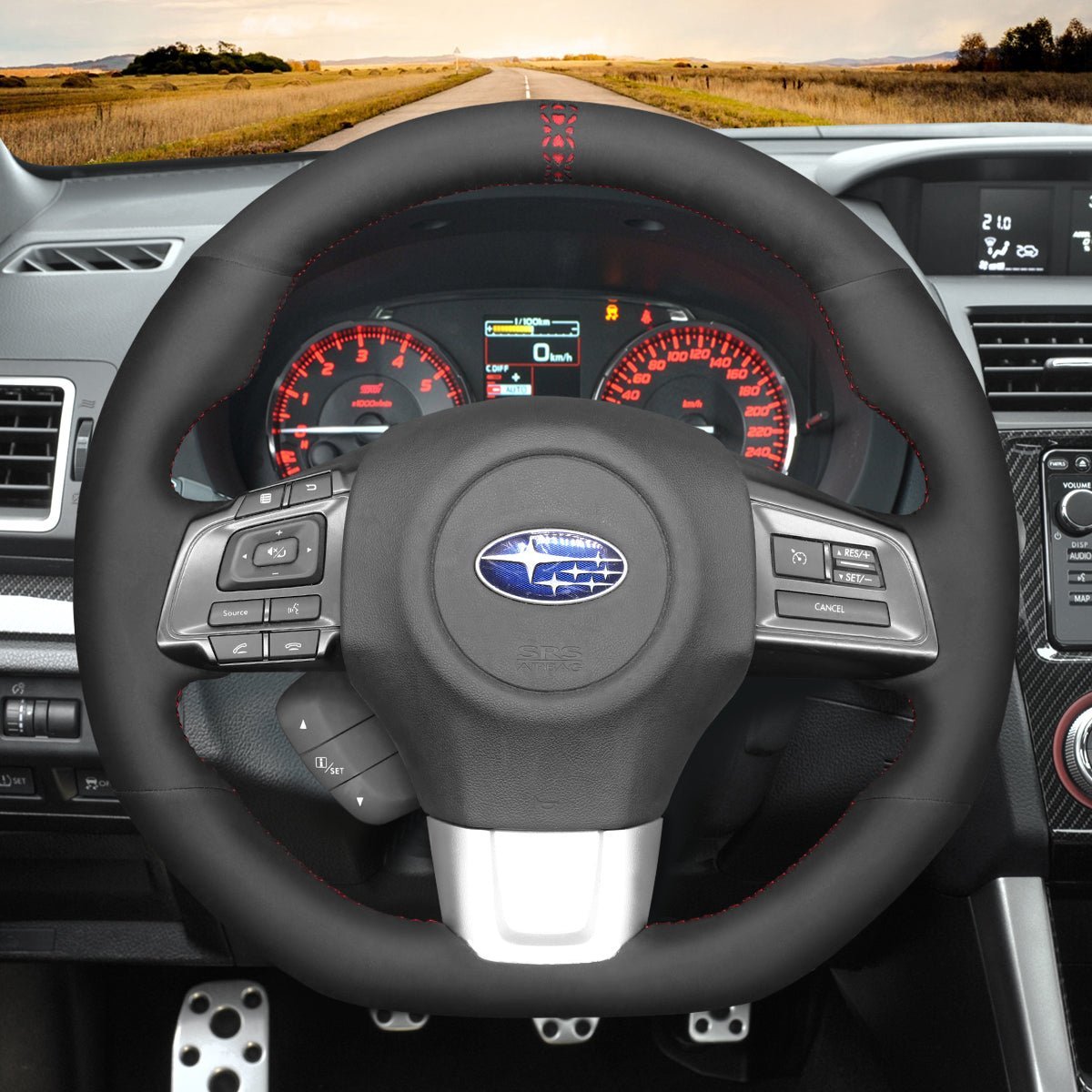 MEWANT Steering Wheel Cover for Subaru WRX STI Levorg 2015 - 2019 - Alcantara, Leather, Carbon Fiber, Easy Install, Non - Slip, Best Steering Wheel Cover