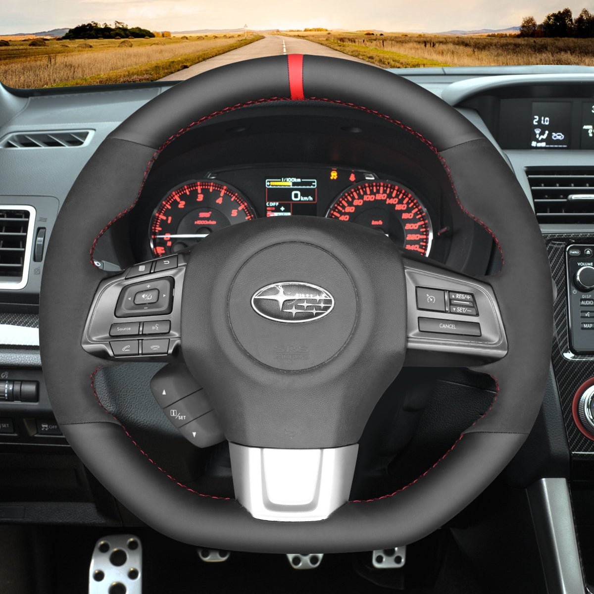 MEWANT Steering Wheel Cover for Subaru WRX STI Levorg 2015 - 2019 - Alcantara, Leather, Carbon Fiber, Easy Install, Non - Slip, Best Steering Wheel Cover