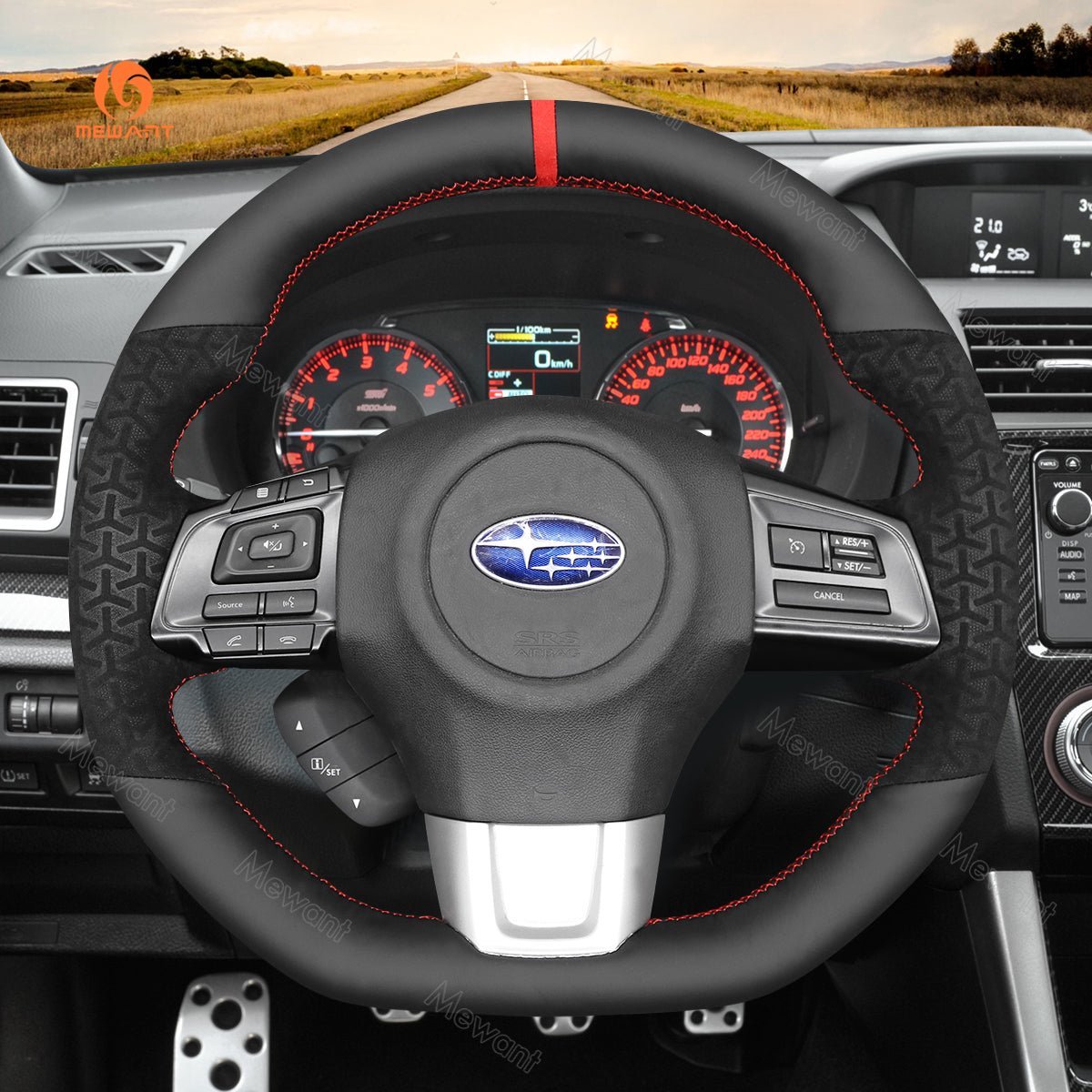 MEWANT Steering Wheel Cover for Subaru WRX STI Levorg 2015 - 2019 - Alcantara, Leather, Carbon Fiber, Easy Install, Non - Slip, Best Steering Wheel Cover