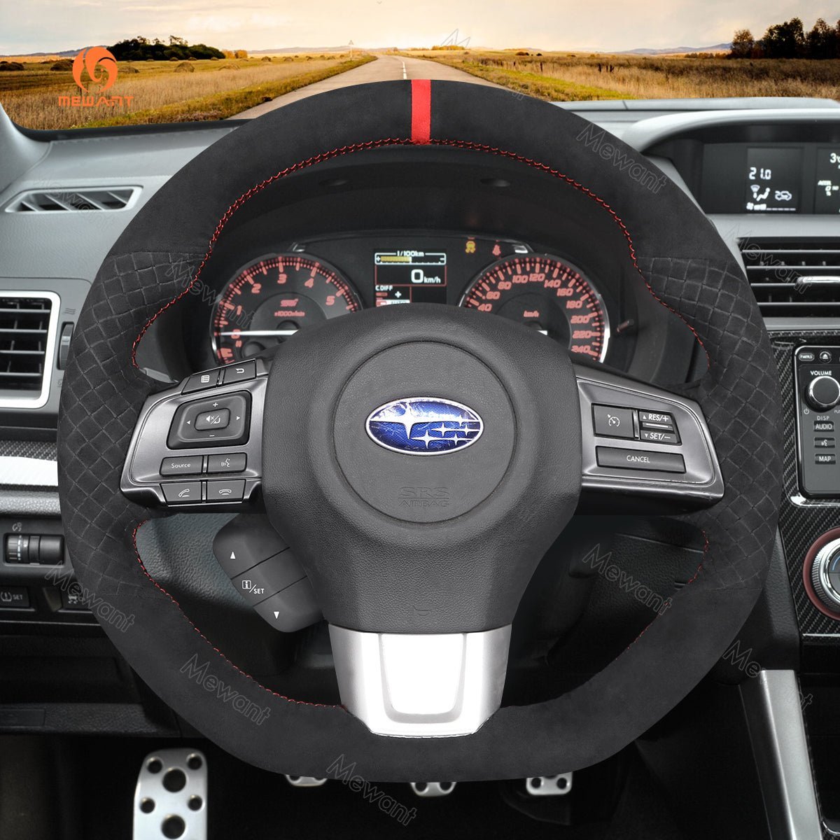 MEWANT Steering Wheel Cover for Subaru WRX STI Levorg 2015 - 2019 - Alcantara, Leather, Carbon Fiber, Easy Install, Non - Slip, Best Steering Wheel Cover