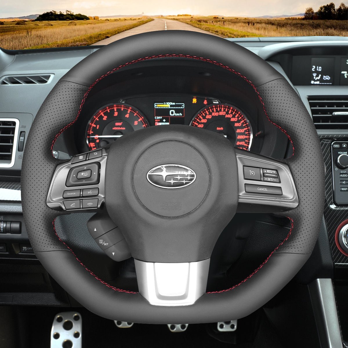 MEWANT Steering Wheel Cover for Subaru WRX STI Levorg 2015 - 2019 - Alcantara, Leather, Carbon Fiber, Easy Install, Non - Slip, Best Steering Wheel Cover