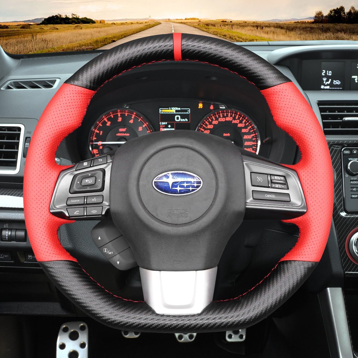 MEWANT Steering Wheel Cover for Subaru WRX STI Levorg 2015 - 2019 - Alcantara, Leather, Carbon Fiber, Easy Install, Non - Slip, Best Steering Wheel Cover