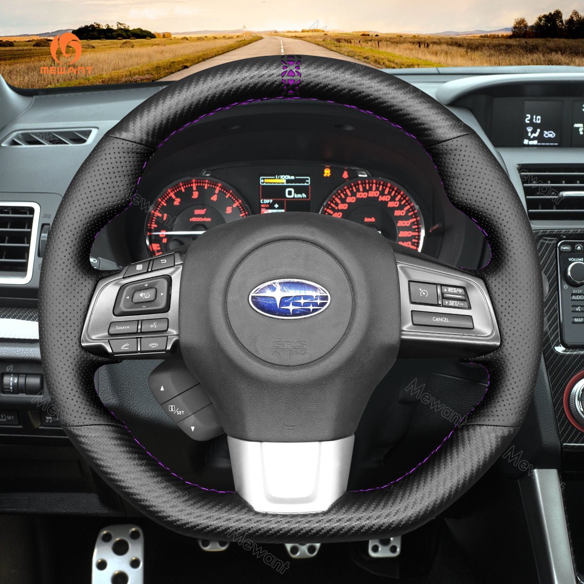 MEWANT Steering Wheel Cover for Subaru WRX STI Levorg 2015 - 2019 - Alcantara, Leather, Carbon Fiber, Easy Install, Non - Slip, Best Steering Wheel Cover