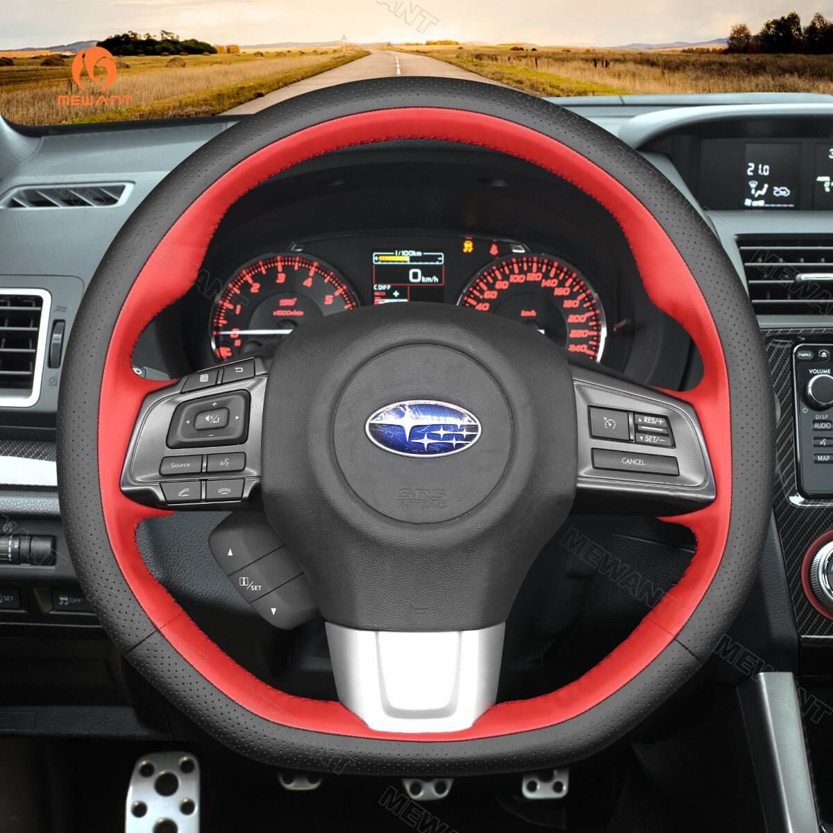 MEWANT Steering Wheel Cover for Subaru WRX STI Levorg 2015 - 2019 - Alcantara, Leather, Carbon Fiber, Easy Install, Non - Slip, Best Steering Wheel Cover