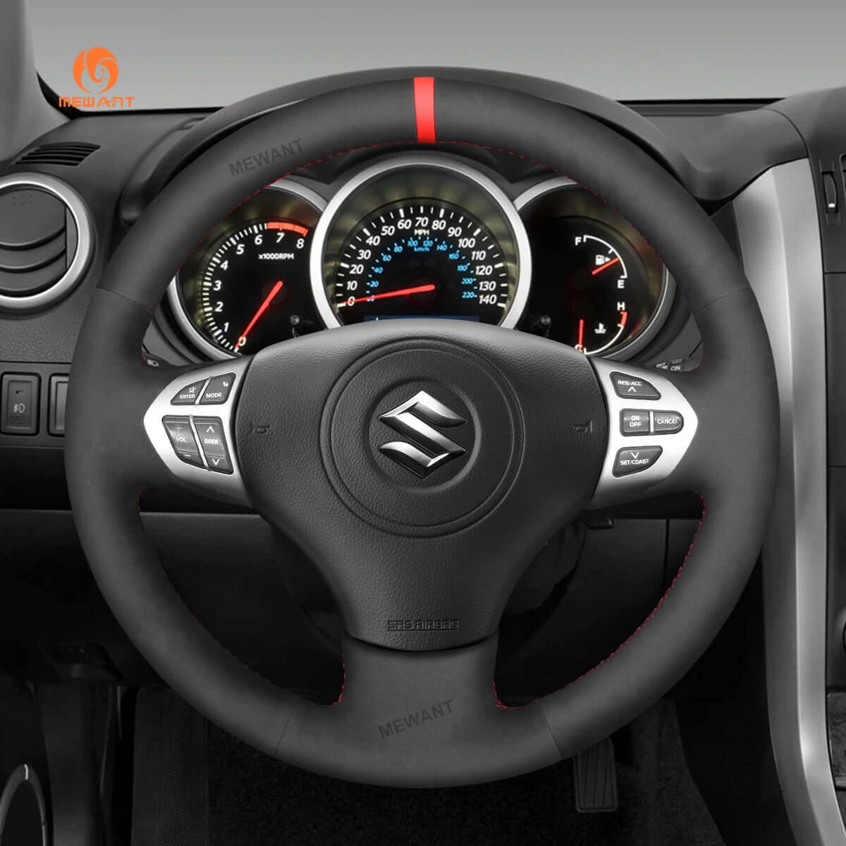 MEWANT Steering Wheel Cover for Suzuki Grand Vitara 2006 - 2014 - Alcantara, Leather, Carbon Fiber, Easy Install, Non - Slip, Best Steering Wheel Cover