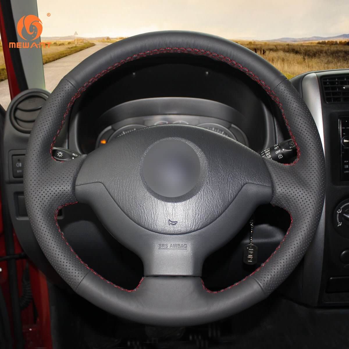 MEWANT Steering Wheel Cover for Suzuki Jimny 2005 - 2014 - Alcantara, Leather, Carbon Fiber, Easy Install, Non - Slip, Best Steering Wheel Cover