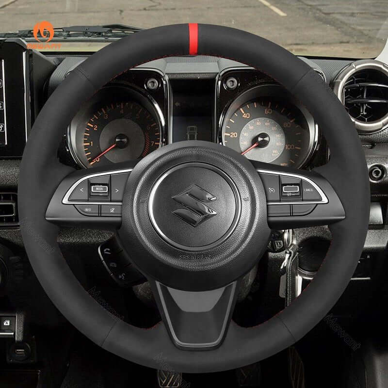 MEWANT Steering Wheel Cover for Suzuki Jimny 2019 - 2021 - Alcantara, Leather, Carbon Fiber, Easy Install, Non - Slip, Best Steering Wheel Cover