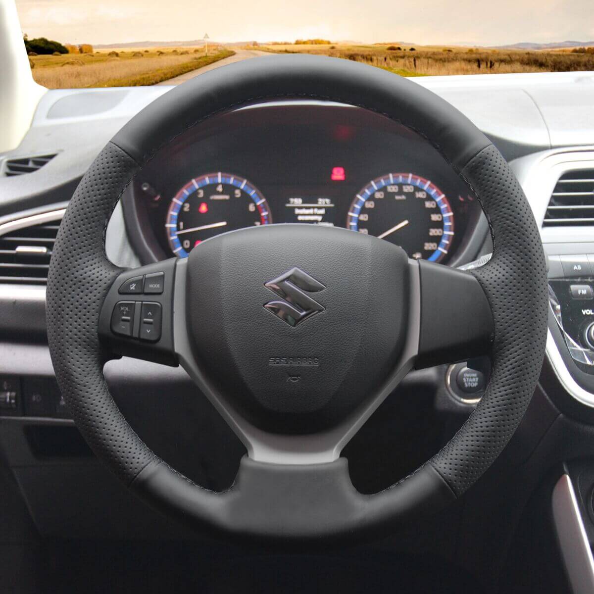 MEWANT Steering Wheel Cover for Suzuki Swift 2011 - 2017 - Alcantara, Leather, Carbon Fiber, Easy Install, Non - Slip, Best Steering Wheel Cover