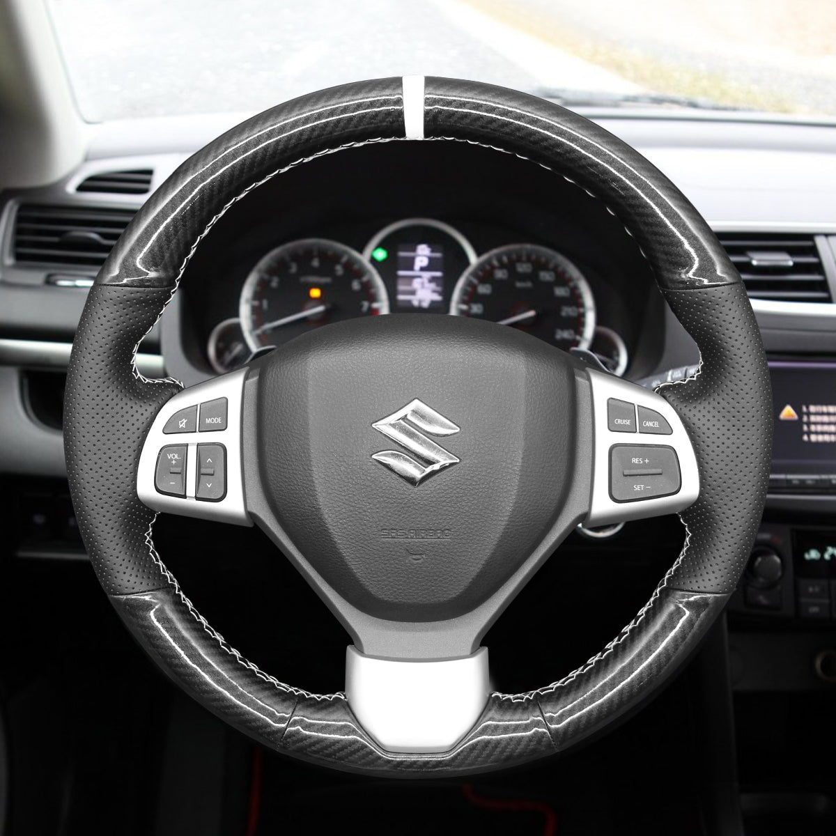 MEWANT Steering Wheel Cover for Suzuki Swift Sport 2012 - 2017 Vitara S 2016 - 2019 - Alcantara, Leather, Carbon Fiber, Easy Install, Non - Slip, Best Steering Wheel Cover