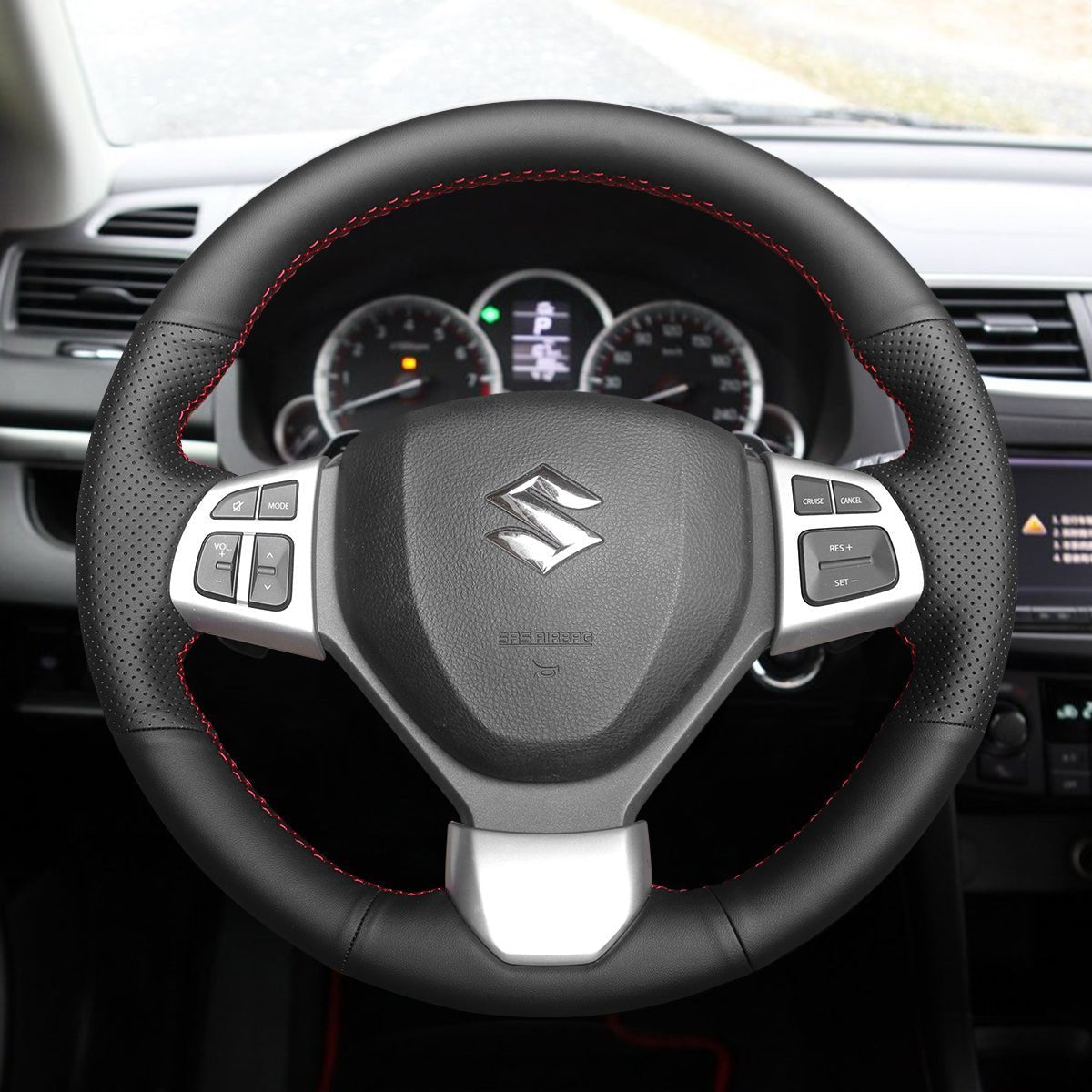 MEWANT Steering Wheel Cover for Suzuki Swift Sport 2012 - 2017 Vitara S 2016 - 2019 - Alcantara, Leather, Carbon Fiber, Easy Install, Non - Slip, Best Steering Wheel Cover