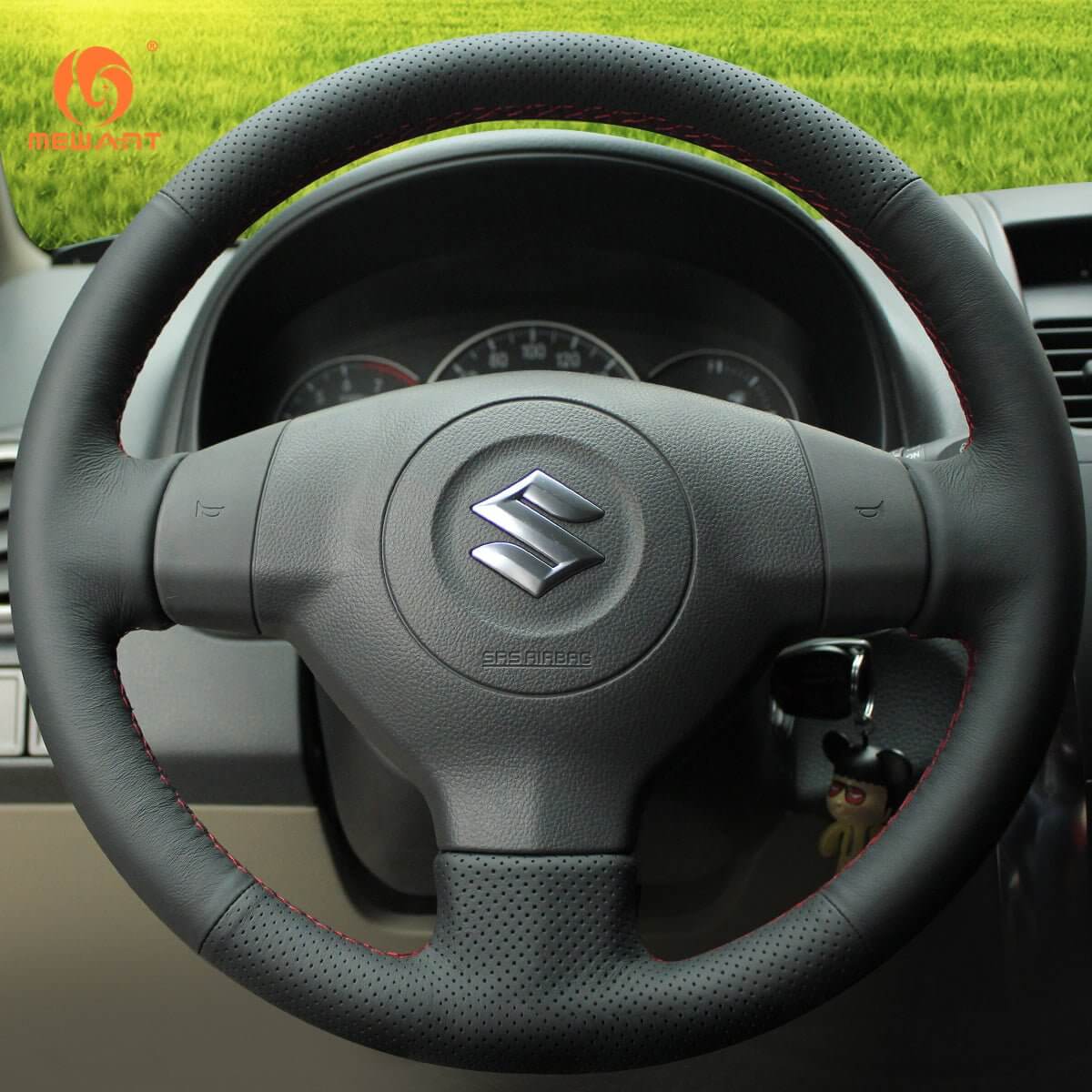 MEWANT Steering Wheel Cover for Suzuki SX4 Alto Swift Splash 2005 - 2015 - Alcantara, Leather, Carbon Fiber, Easy Install, Non - Slip, Best Steering Wheel Cover
