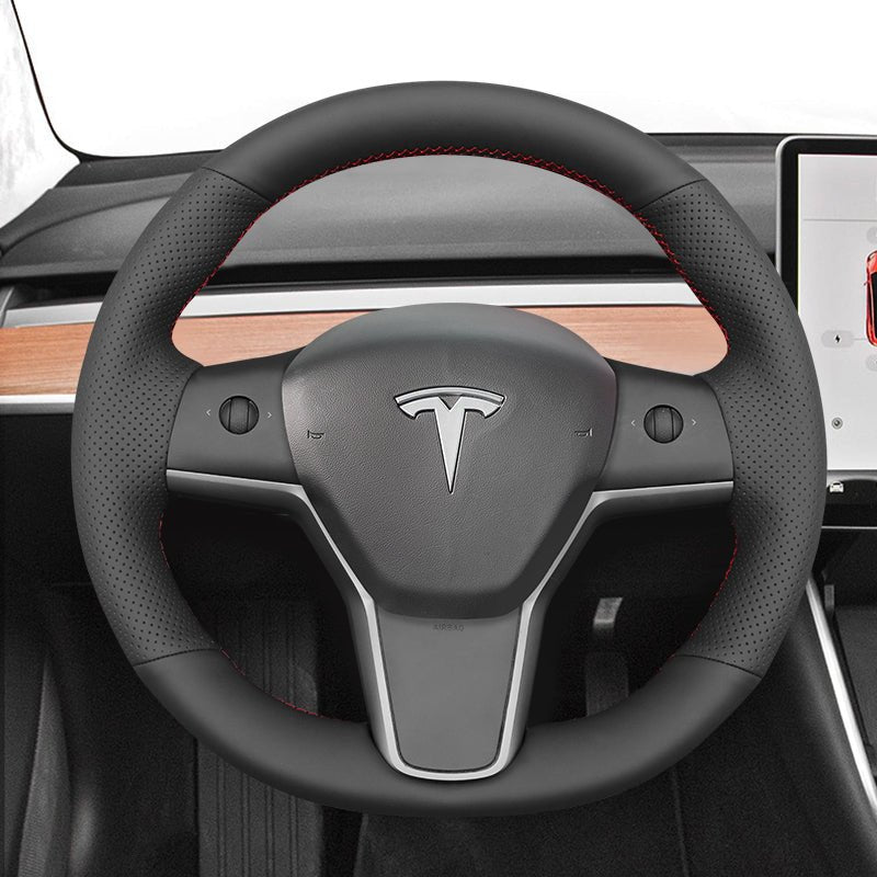 MEWANT Steering Wheel Cover - for Tesla Model 3 2017 - 2023 / Model Y 2020 - 2023 - US Stock - Alcantara, Leather, Carbon Fiber, Easy Install, Non - Slip, Best Steering Wheel Cover