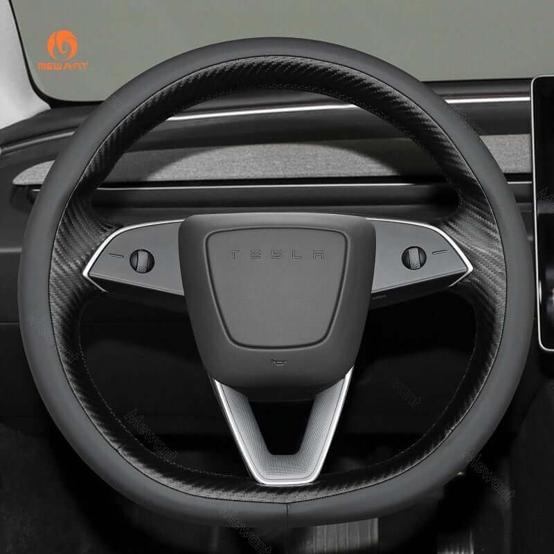 MEWANT Steering Wheel Cover for Tesla Model 3 Highland Model Y 2024 - 2026 - Alcantara, Leather, Carbon Fiber, Easy Install, Non - Slip, Best Steering Wheel Cover