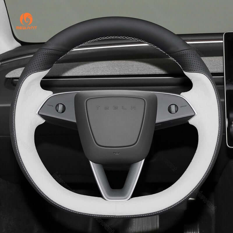 MEWANT Steering Wheel Cover for Tesla Model 3 Highland Model Y 2024 - 2026 - Alcantara, Leather, Carbon Fiber, Easy Install, Non - Slip, Best Steering Wheel Cover