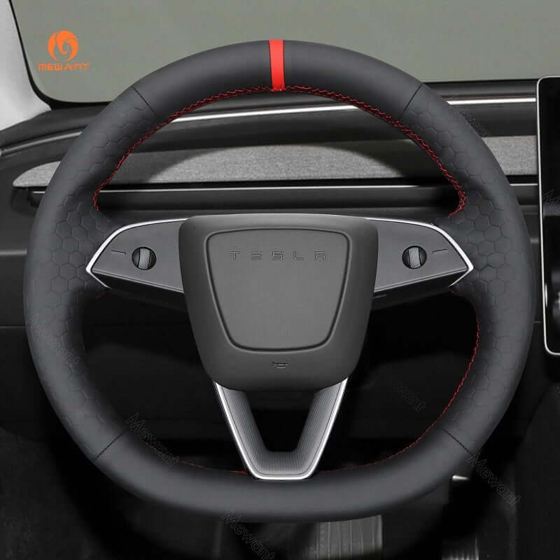 MEWANT Steering Wheel Cover for Tesla Model 3 Highland Model Y 2024 - 2026 - Alcantara, Leather, Carbon Fiber, Easy Install, Non - Slip, Best Steering Wheel Cover