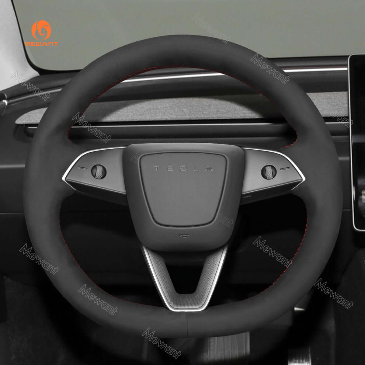 MEWANT Steering Wheel Cover for Tesla Model 3 Highland Model Y 2024 - 2026 - Alcantara, Leather, Carbon Fiber, Easy Install, Non - Slip, Best Steering Wheel Cover