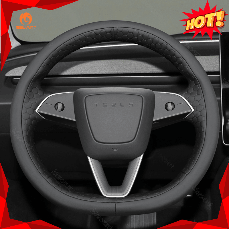 MEWANT Steering Wheel Cover for Tesla Model 3 Highland Model Y 2024 - 2026 - Alcantara, Leather, Carbon Fiber, Easy Install, Non - Slip, Best Steering Wheel Cover