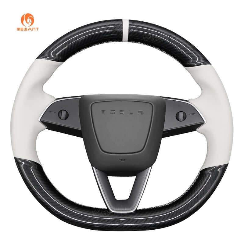 MEWANT Steering Wheel Cover for Tesla Model 3 Highland Model Y 2024 - 2026 - Alcantara, Leather, Carbon Fiber, Easy Install, Non - Slip, Best Steering Wheel Cover