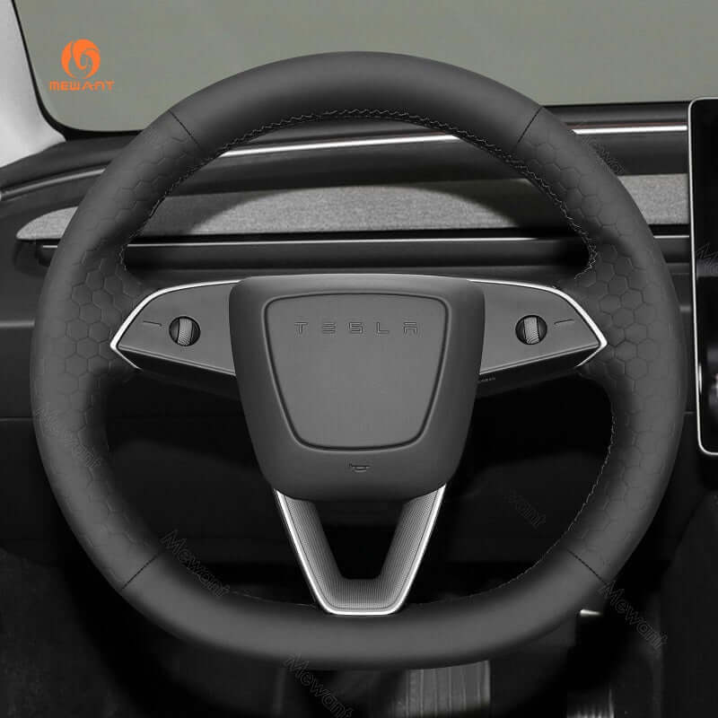 MEWANT Steering Wheel Cover for Tesla Model 3 Highland Model Y 2024 - 2026 - Alcantara, Leather, Carbon Fiber, Easy Install, Non - Slip, Best Steering Wheel Cover