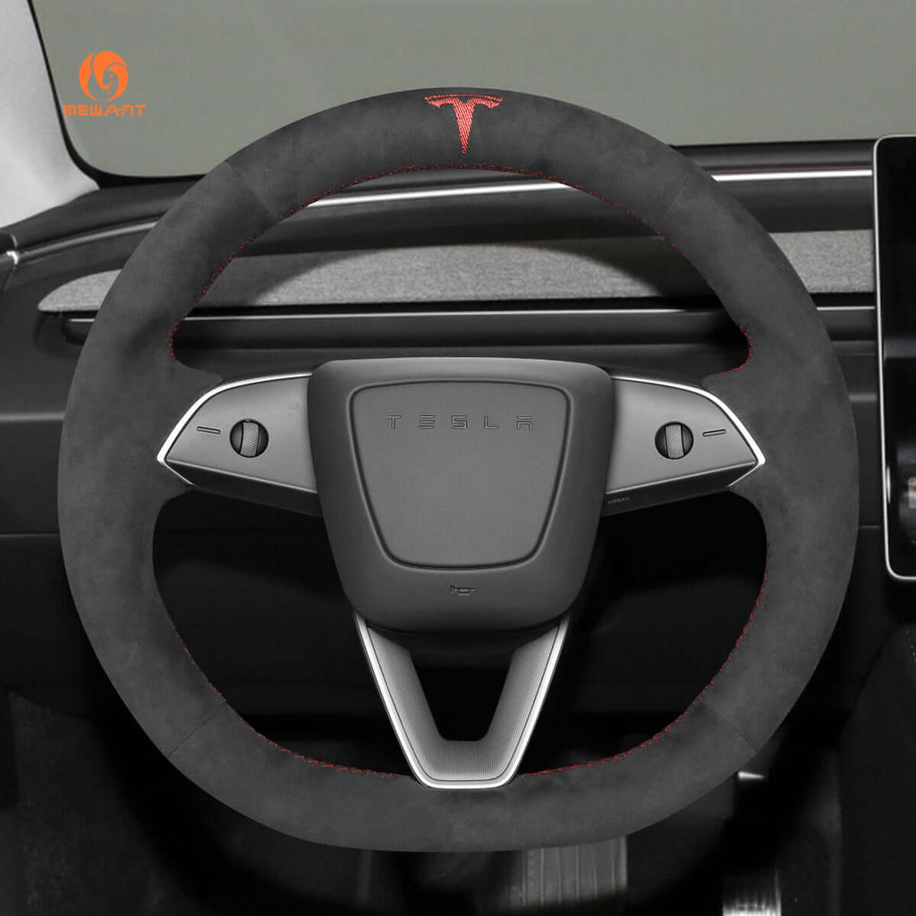 MEWANT Steering Wheel Cover for Tesla Model 3 Highland Model Y 2024 - 2026 - Alcantara, Leather, Carbon Fiber, Easy Install, Non - Slip, Best Steering Wheel Cover