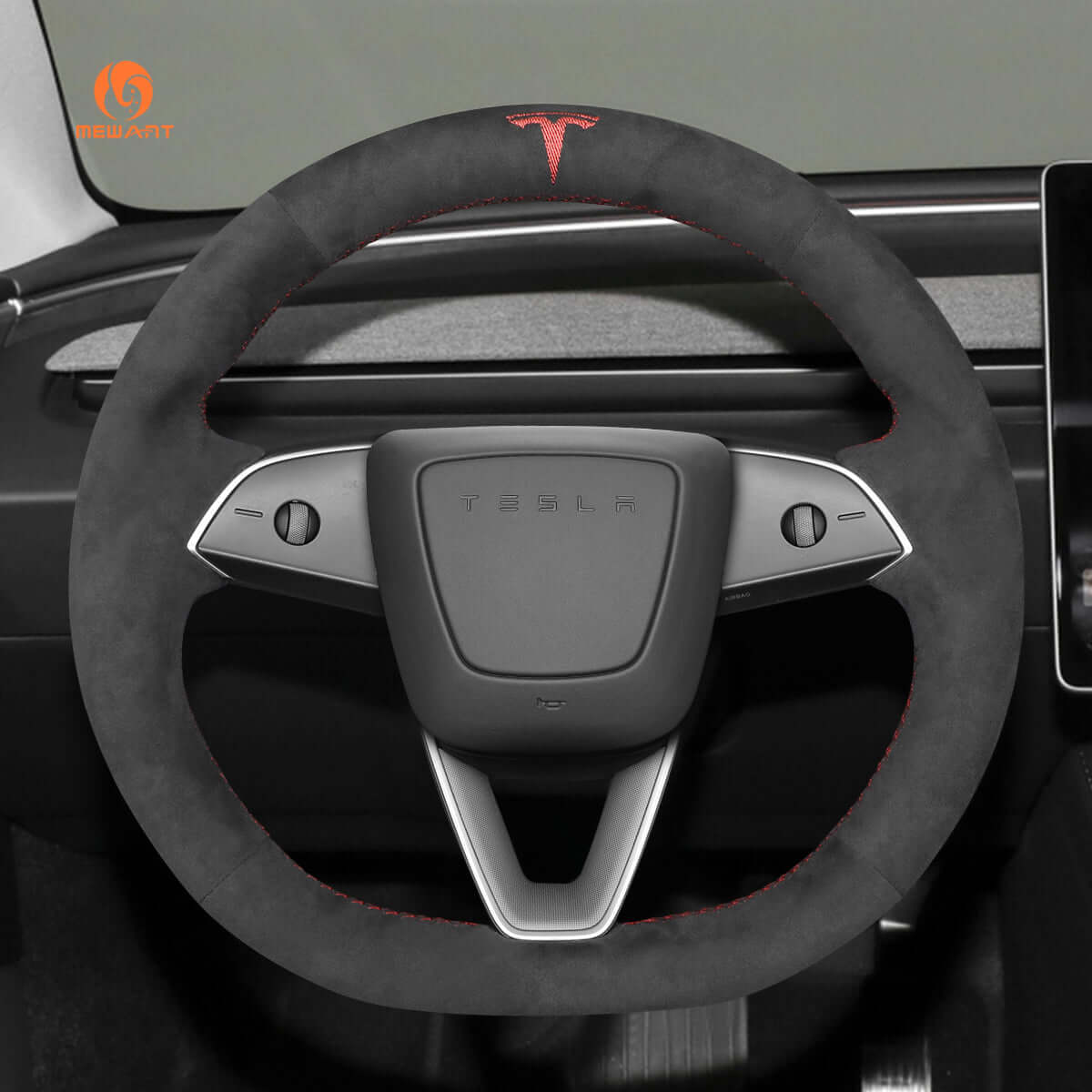 MEWANT Steering Wheel Cover for Tesla Model 3 Highland Model Y 2024 - 2026 - Alcantara, Leather, Carbon Fiber, Easy Install, Non - Slip, Best Steering Wheel Cover