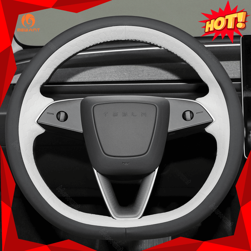 MEWANT Steering Wheel Cover for Tesla Model 3 Highland Model Y 2024 - 2026 - Alcantara, Leather, Carbon Fiber, Easy Install, Non - Slip, Best Steering Wheel Cover