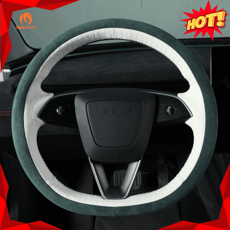 MEWANT Steering Wheel Cover for Tesla Model 3 Highland Model Y 2024 - 2026 - Alcantara, Leather, Carbon Fiber, Easy Install, Non - Slip, Best Steering Wheel Cover