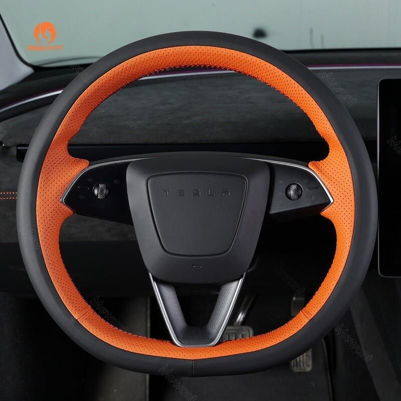 MEWANT Steering Wheel Cover for Tesla Model 3 Highland Model Y 2024 - 2026 - Alcantara, Leather, Carbon Fiber, Easy Install, Non - Slip, Best Steering Wheel Cover