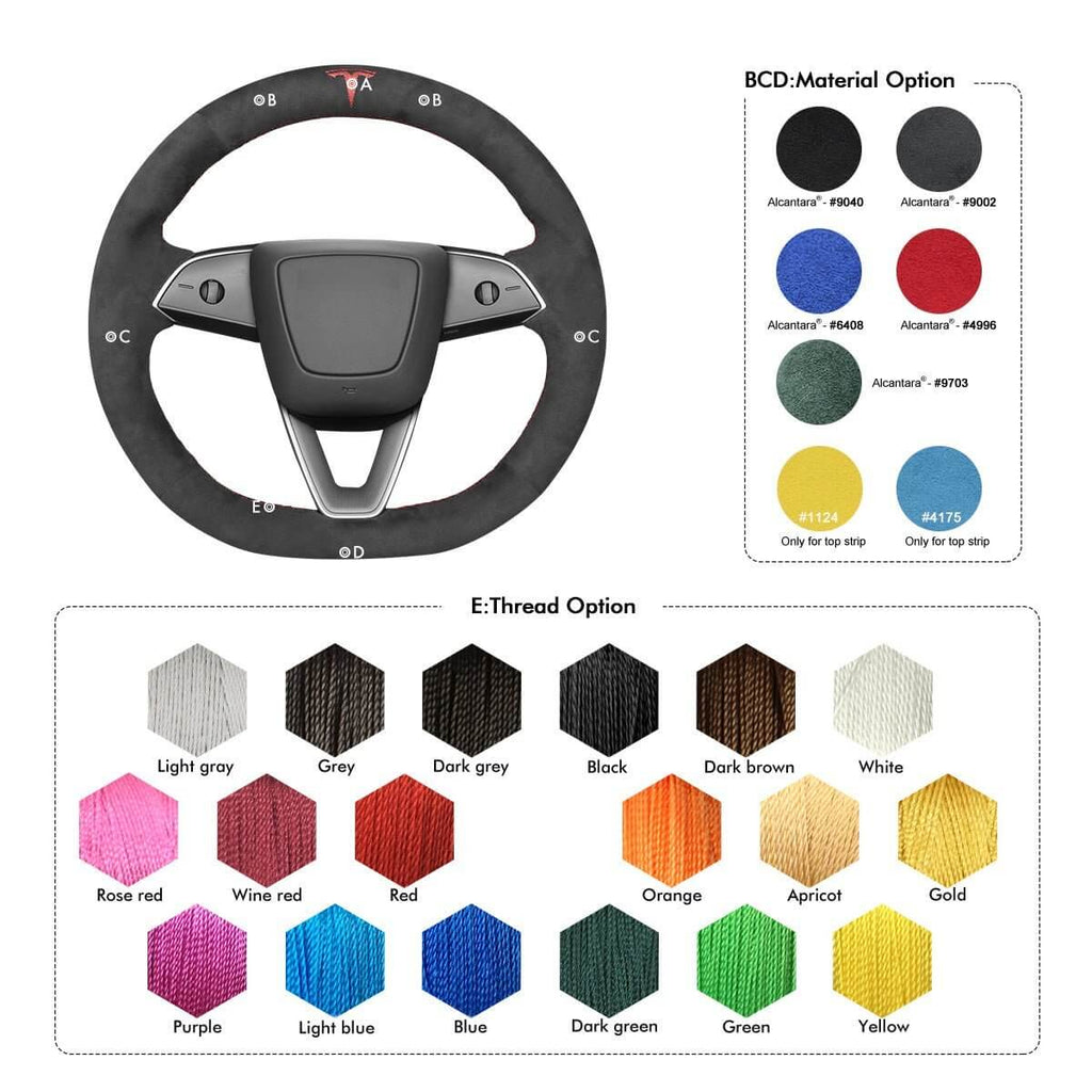MEWANT Steering Wheel Cover for Tesla Model 3 Highland Model Y 2024 - 2026 - Alcantara, Leather, Carbon Fiber, Easy Install, Non - Slip, Best Steering Wheel Cover