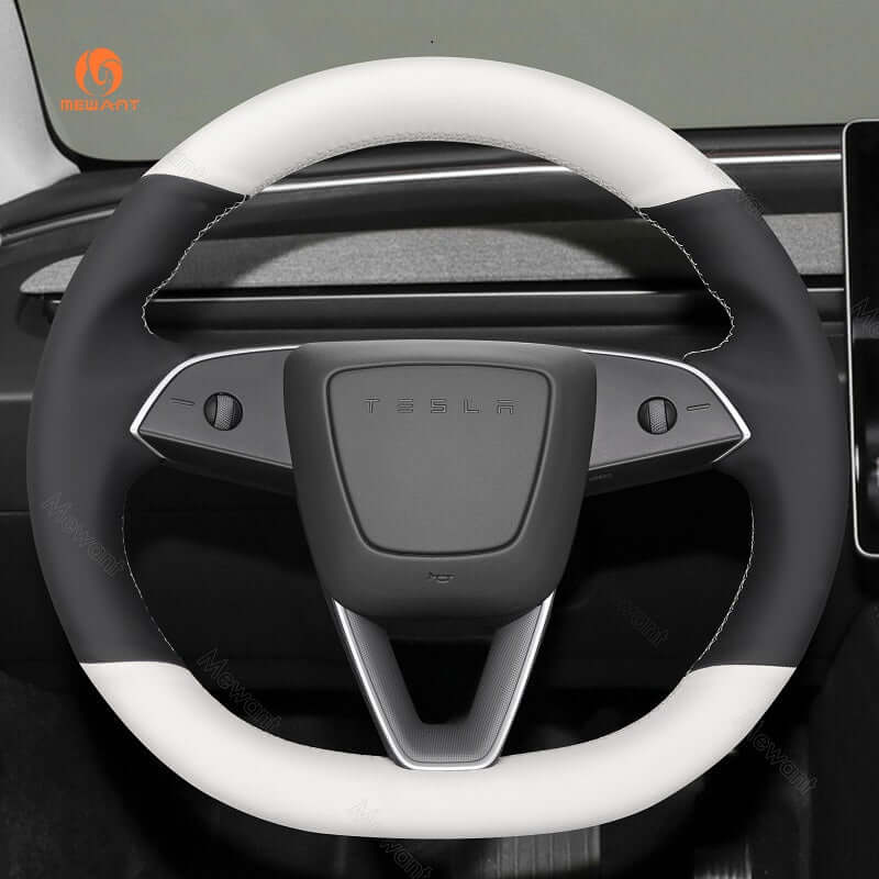 MEWANT Steering Wheel Cover for Tesla Model 3 Highland Model Y 2024 - 2026 - Alcantara, Leather, Carbon Fiber, Easy Install, Non - Slip, Best Steering Wheel Cover