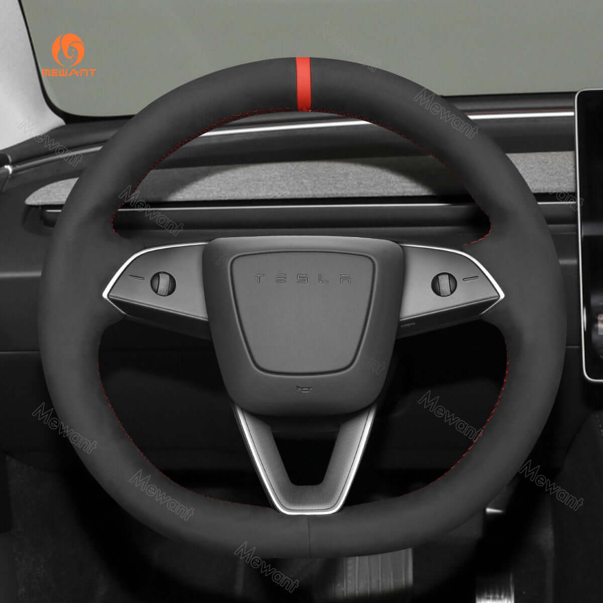 MEWANT Steering Wheel Cover for Tesla Model 3 Highland Model Y 2024 - 2026 - Alcantara, Leather, Carbon Fiber, Easy Install, Non - Slip, Best Steering Wheel Cover
