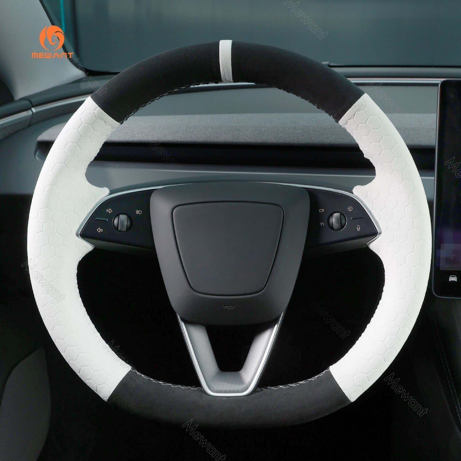 MEWANT Steering Wheel Cover for Tesla Model 3 Highland Model Y 2024 - 2026 - Alcantara, Leather, Carbon Fiber, Easy Install, Non - Slip, Best Steering Wheel Cover
