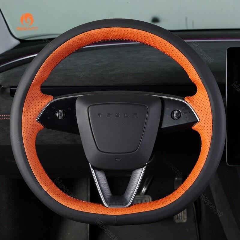 MEWANT Steering Wheel Cover for Tesla Model 3 Highland Model Y 2024 - 2026 - Alcantara, Leather, Carbon Fiber, Easy Install, Non - Slip, Best Steering Wheel Cover