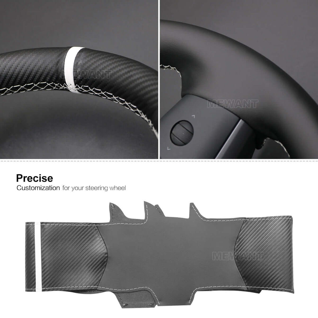 MEWANT Steering Wheel Cover for Tesla Model 3 Model Y 2017 - 2021 - Alcantara, Leather, Carbon Fiber, Easy Install, Non - Slip, Best Steering Wheel Cover