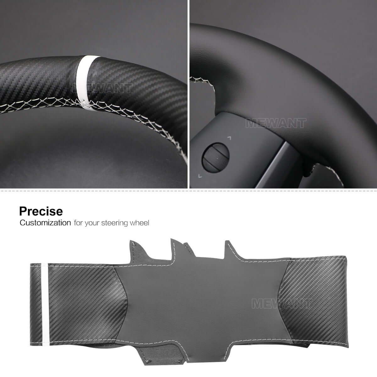 MEWANT Steering Wheel Cover for Tesla Model 3 Model Y 2017 - 2021 - Alcantara, Leather, Carbon Fiber, Easy Install, Non - Slip, Best Steering Wheel Cover