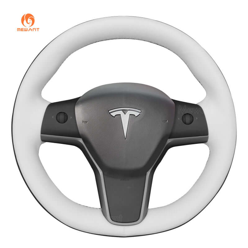 MEWANT Steering Wheel Cover - for Tesla Model 3 Model Y 2017 - 2023 - US in stock - Alcantara, Leather, Carbon Fiber, Easy Install, Non - Slip, Best Steering Wheel Cover