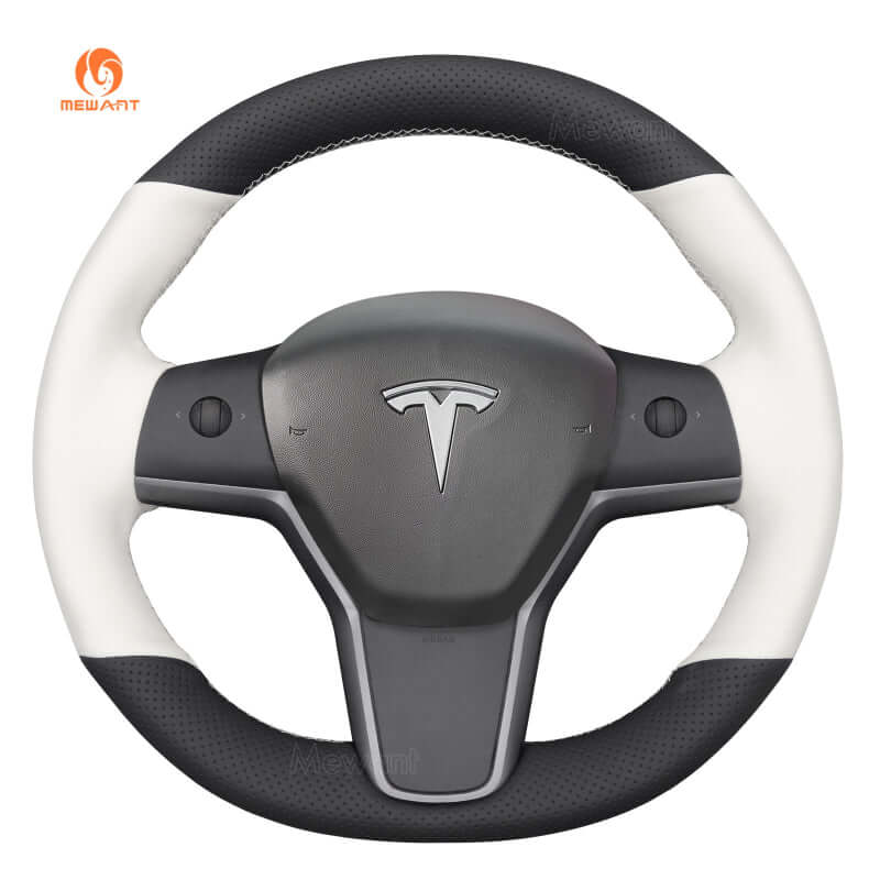MEWANT Steering Wheel Cover - for Tesla Model 3 Model Y 2017 - 2023 - US in stock - Alcantara, Leather, Carbon Fiber, Easy Install, Non - Slip, Best Steering Wheel Cover