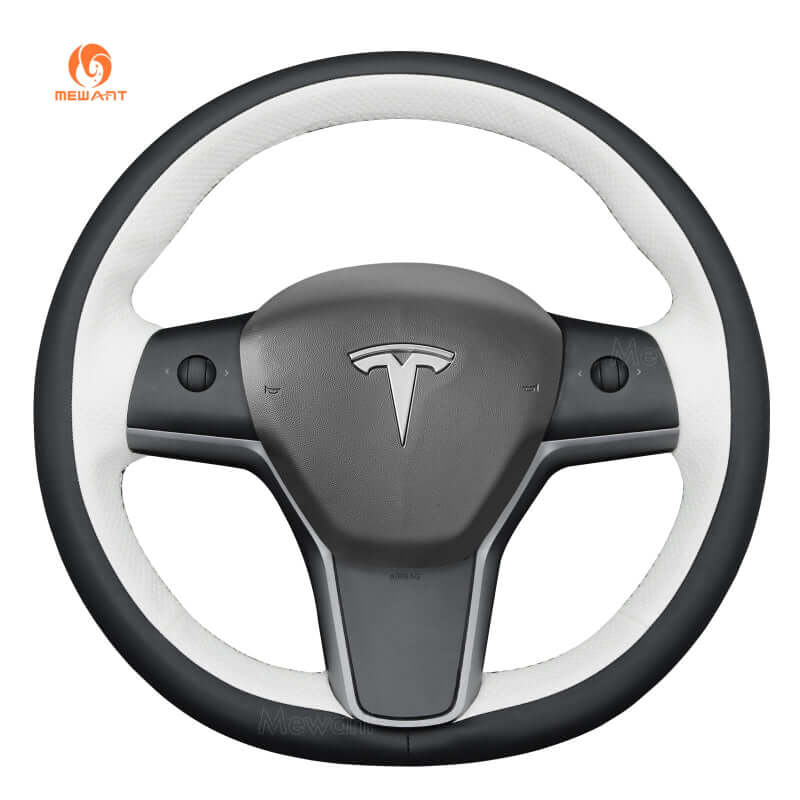 MEWANT Steering Wheel Cover - for Tesla Model 3 Model Y 2017 - 2023 - US in stock - Alcantara, Leather, Carbon Fiber, Easy Install, Non - Slip, Best Steering Wheel Cover