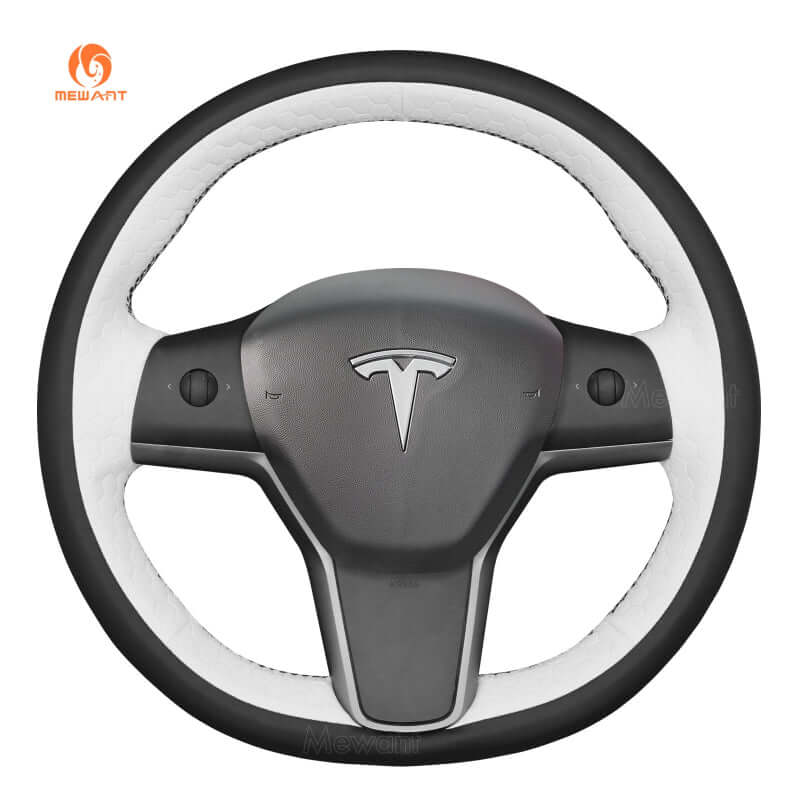 MEWANT Steering Wheel Cover - for Tesla Model 3 Model Y 2017 - 2023 - US in stock - Alcantara, Leather, Carbon Fiber, Easy Install, Non - Slip, Best Steering Wheel Cover