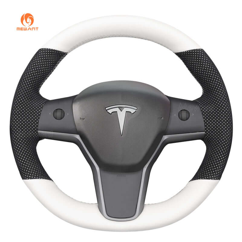MEWANT Steering Wheel Cover - for Tesla Model 3 Model Y 2017 - 2023 - US in stock - Alcantara, Leather, Carbon Fiber, Easy Install, Non - Slip, Best Steering Wheel Cover