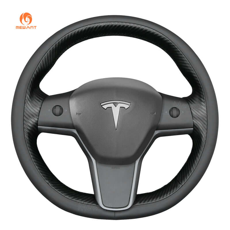 MEWANT Steering Wheel Cover - for Tesla Model 3 Model Y 2017 - 2023 - US in stock - Alcantara, Leather, Carbon Fiber, Easy Install, Non - Slip, Best Steering Wheel Cover