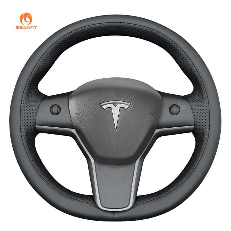 MEWANT Steering Wheel Cover - for Tesla Model 3 Model Y 2017 - 2023 - US in stock - Alcantara, Leather, Carbon Fiber, Easy Install, Non - Slip, Best Steering Wheel Cover